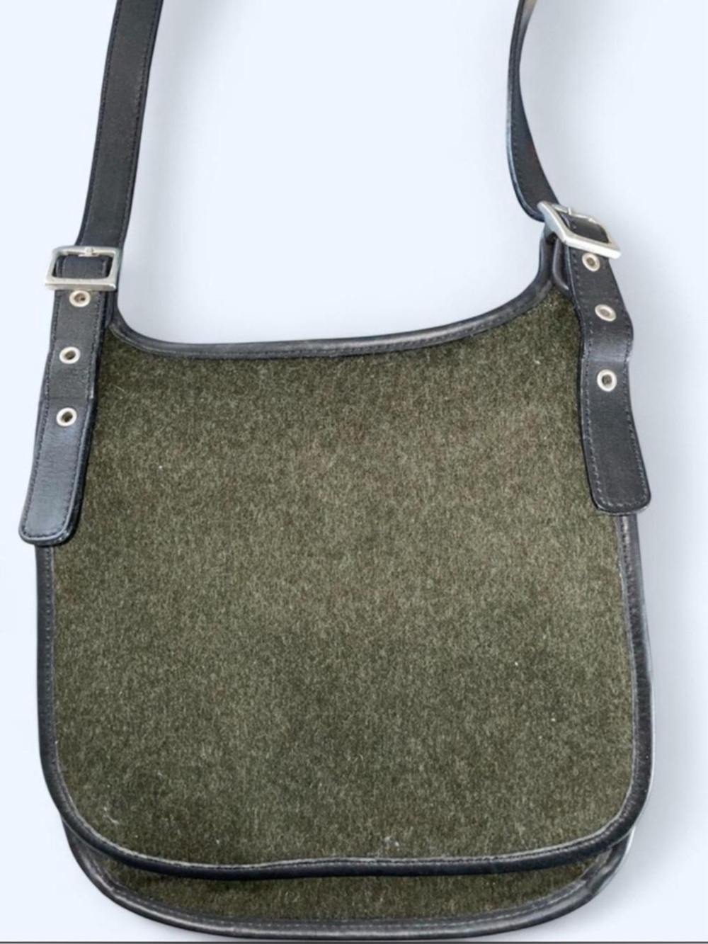 Coach Olive Green Wool Crossbody with Black Leather Patch